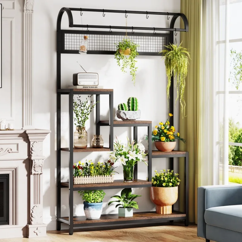 

Tribesigns Balcony Outdoor Flower Shelf Multiple Wrought Iron Home Indoor Premium Sense Floor-to-Floor Pot Plants