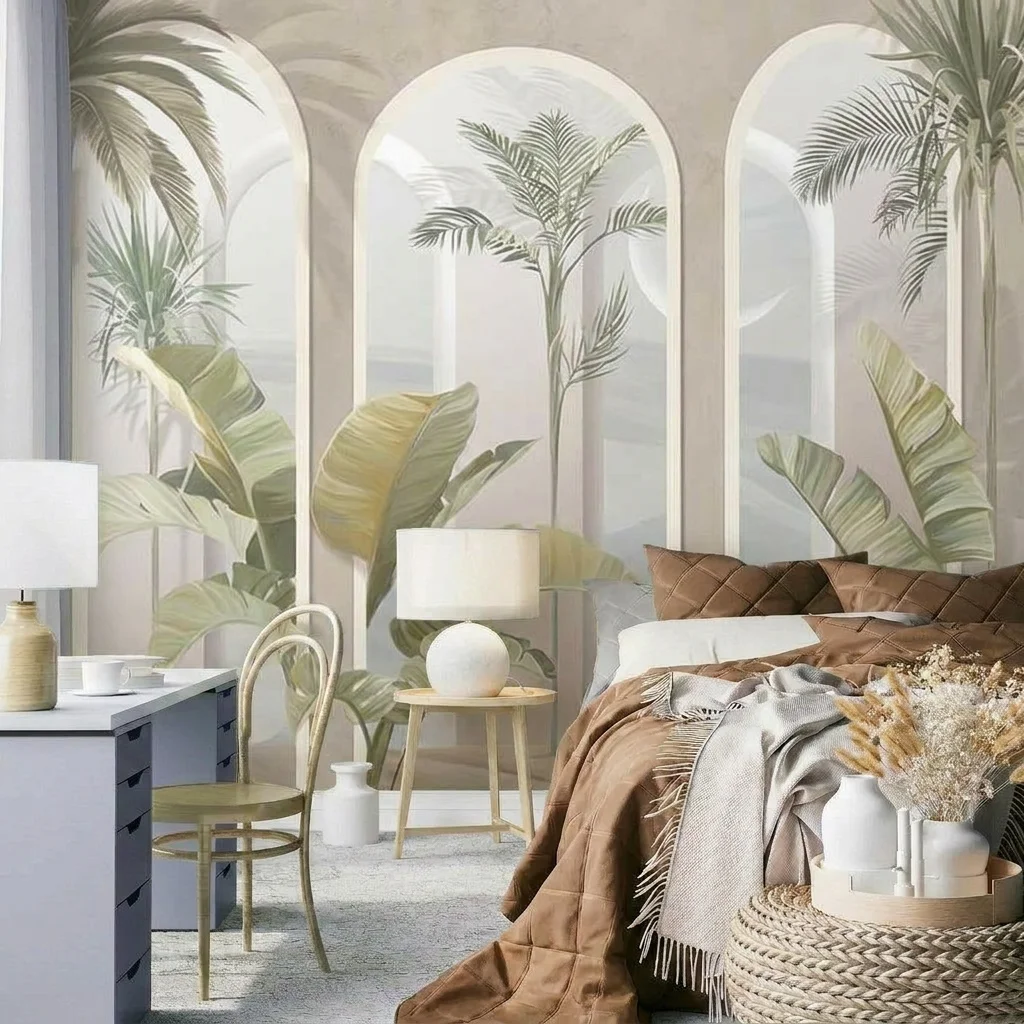 Self-adhesive material in Nordic minimalist style, featuring window view design, perfect for bedroom headboard background wall.