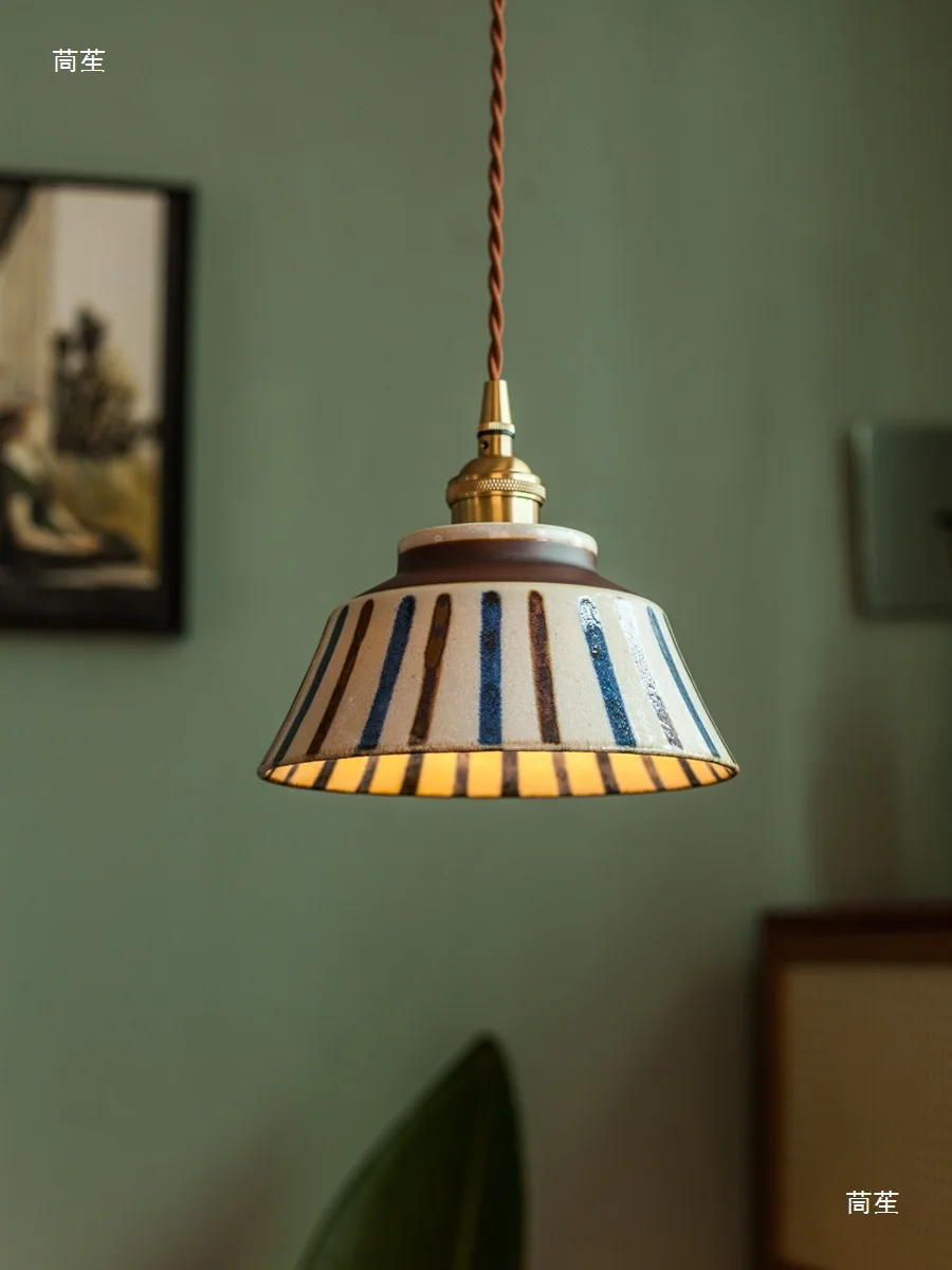 Retro Chinese Ceramic Hanging Lamp, Under-Glaze Art Pendant for Tea Room, Dining Area, Bedroom and Homestay Decor