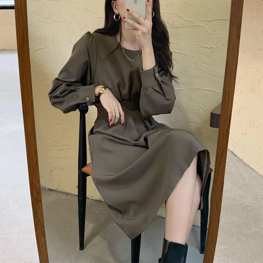 Large Size Women's French Retro Waist Cinching Dress with Slimming Effect Elegant Dress