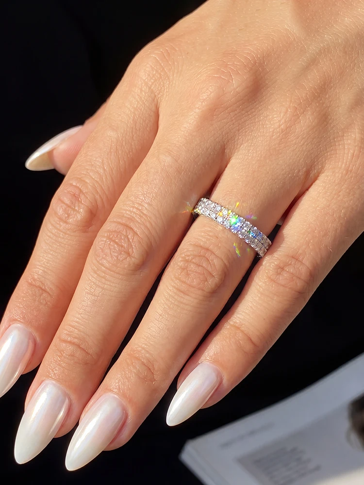 Echter Moissanit-Diamant, minimalistischer, klassischer Doppelreihen-Ehering für Damen, Verlobungsring, luxuriöser, hochwertiger Schmuck. – Detail 2