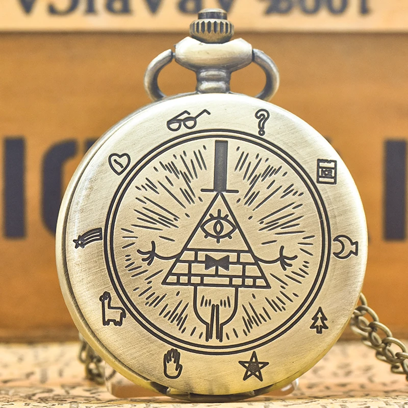 Retro Charm Neutral Fashion Triangle One Eyed Devil Quartz Steampunk Pocket Watch Men's and Women's Necklace Pendant Gift