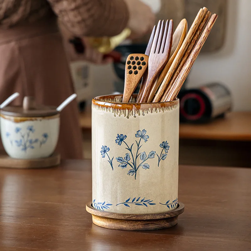 Storage and Draining Chopstick Holder Ceramic Chopsticks, Baskets, Household Kitchen Knives, Forks, Spoons Storage Jar Decoratio