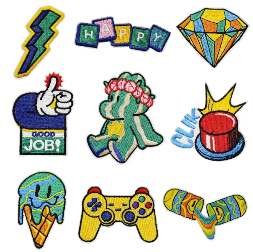 10 Pcs Happy Good Job Embroidery Patches Embroidered Clothing Hat Bag Shoe Repair Material Phone Gift Box Decor DIY Accessory