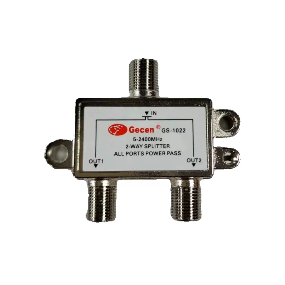 Gecen GS‑1022 2‑Way Satellite Splitter, 1‑In 2‑Out Signal Distributor 5‑2400MHz for SATV CATV TV Antenna