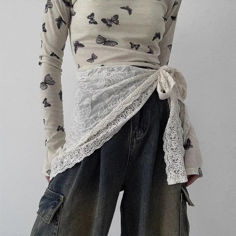 

Fashionable Lace Triangle Belt With Jeans Skirt Curtain Cotton Shawl