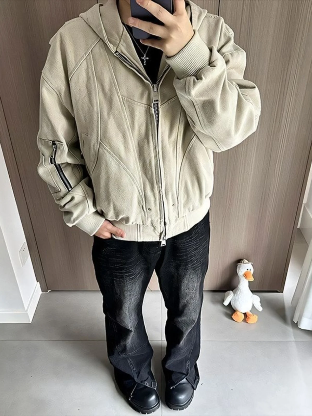 

American Retro Detroit Workwear Jaet Men's Spring Autumn Trendy Brand Hooded Baseball Sle Pure Cotton Loose Fit Coat