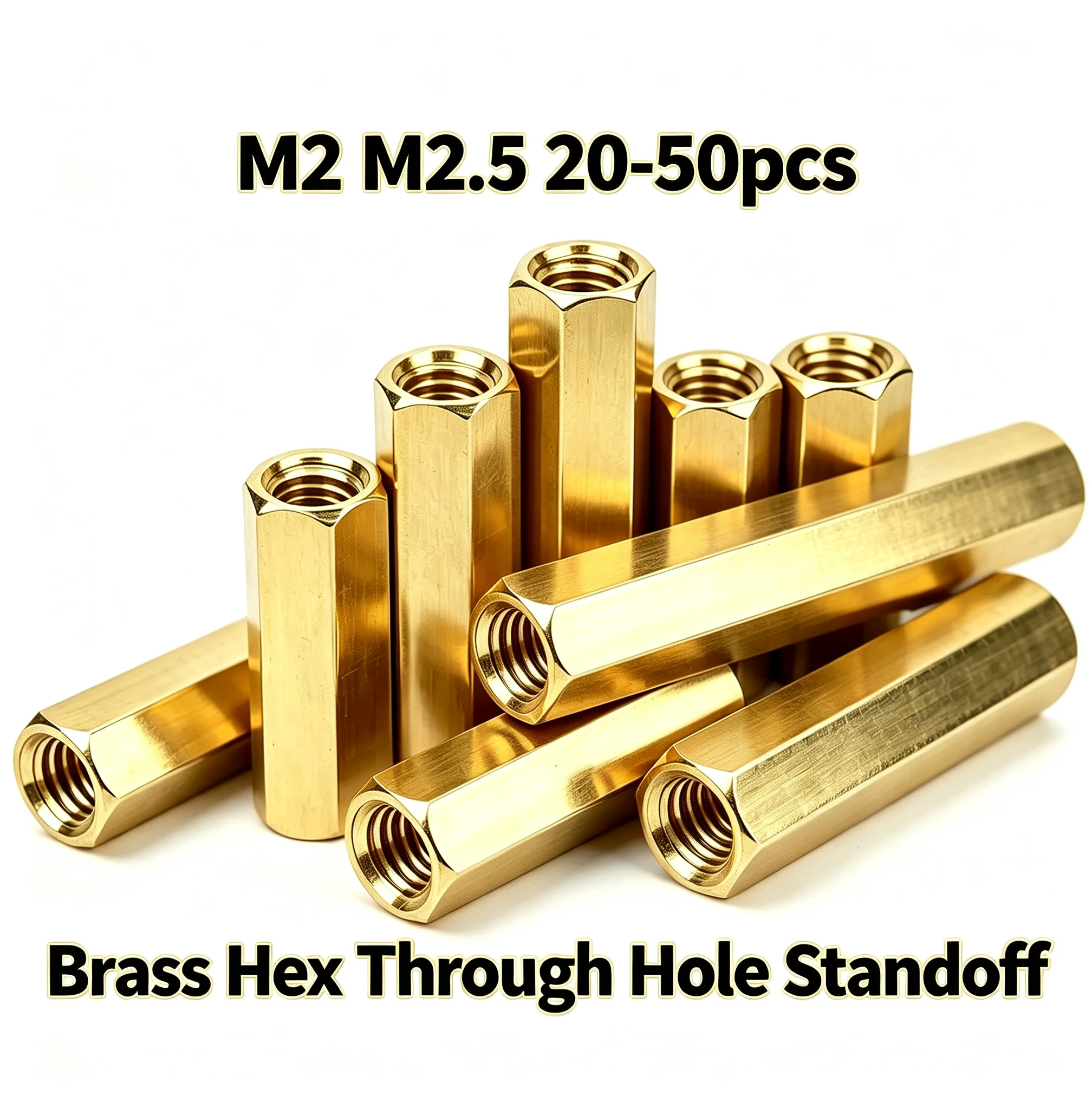 20-50pcs Lot M2 M2.5 Hex Brass Through Hole Distance Sleeve, Hexagonal Hollow Separator Bush, Threaded Locating Post