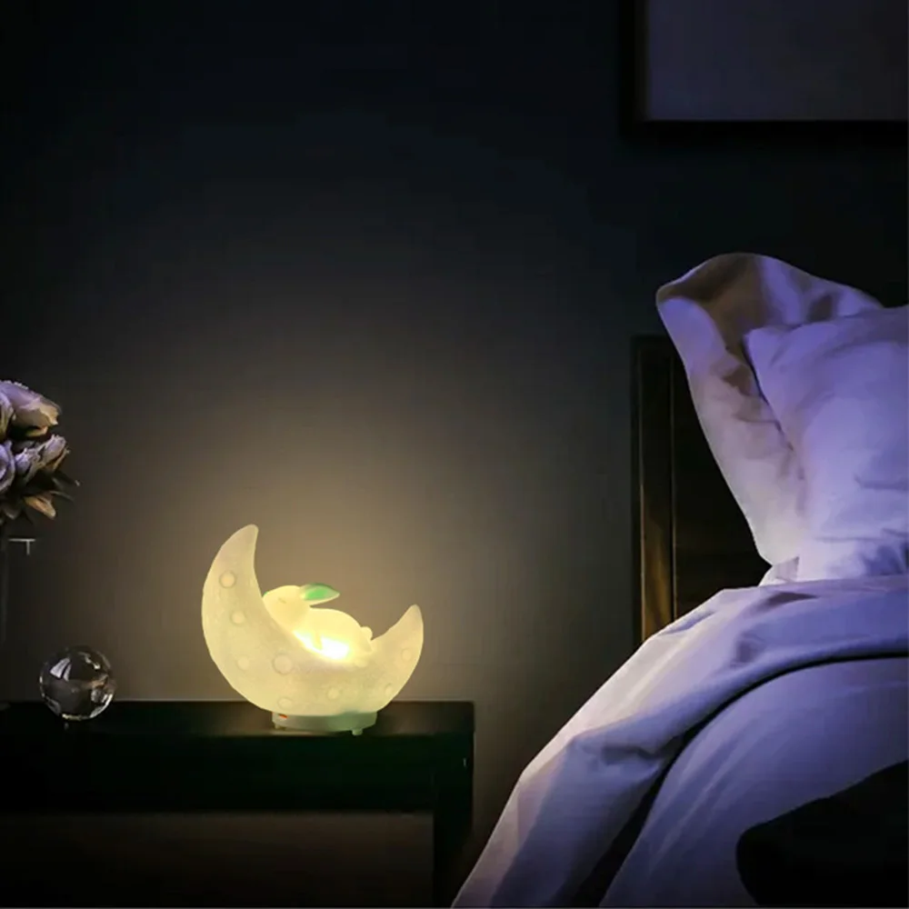 Speaker Musik Bluetooth Kelinci Bulan Lampu Led Rgb Lampu Suasana Silikon Lampu Malam Neon Dekorasi Ruangan Lampu Kamar Tidur