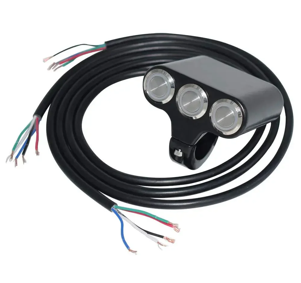 1pc Motorcycle Handlebar Switch 3 Button With LED Light Self-locking Self-reset For ATV Dirt Bike Aluminum Electric Vehicle