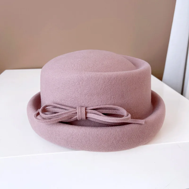 High quality Japanese wool hat with concave top and crimped edge three sets of die heavy industry French banquet stewardess hat