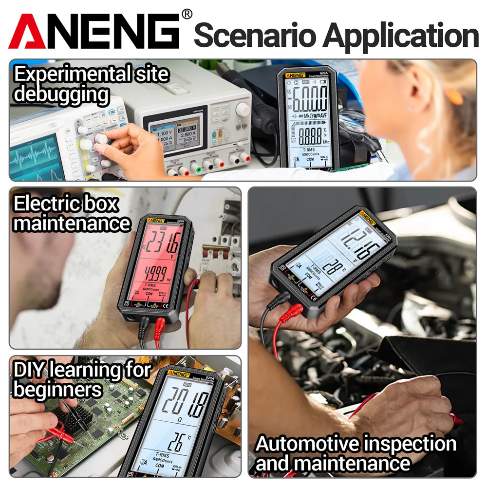 Multimeter Digital Cerdas 620A 6000 Counts True RMS Penguji Transistor Otomatis Pengukur Kapasitansi Listrik Alat Pengukur Suhu dan Resistansi