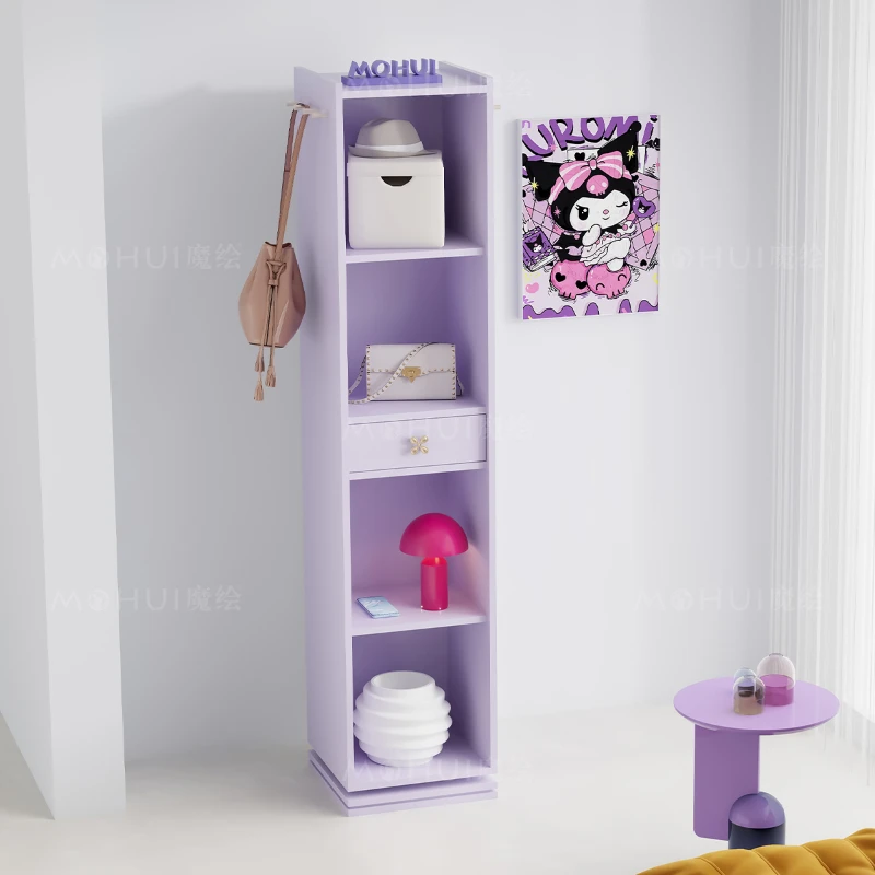 rotating mirror cabinet Bedroom full-length mirror storage bookcase Living room Sofa side cabinet Taro purple coat rack