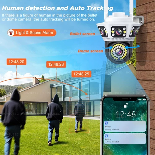 Imagen 2 del producto YOOSEE 6K 12MP 3 lentes 3 pantallas Wifi PTZ exterior impermeable Audio bidireccional Color visión nocturna inalámbrico 4MP sistema de cámaras de seguridad