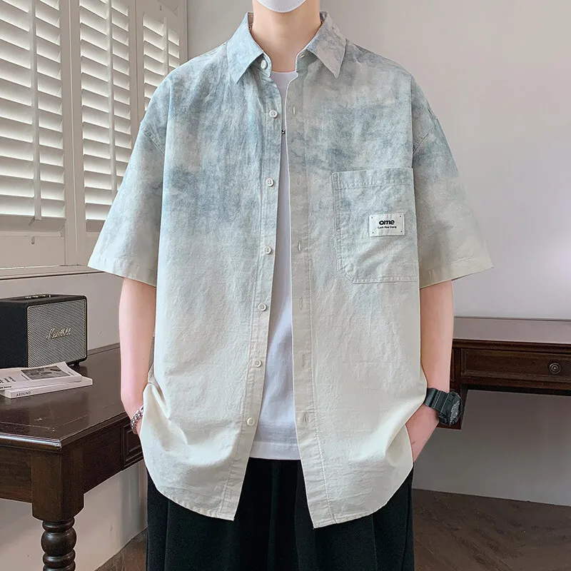 

Men's New Model Summer Collar Short-Sleeved Shirt Men's Vintage Gradient Print Plus Size