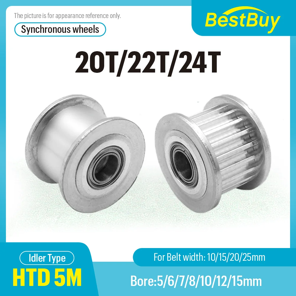 HTD 5M 20T/22T/24Teeth Tensioner Adjustment Guide Wheel with Bearing Timing Idler Belt Width 10/15/20/25mm Bore 5-15mm