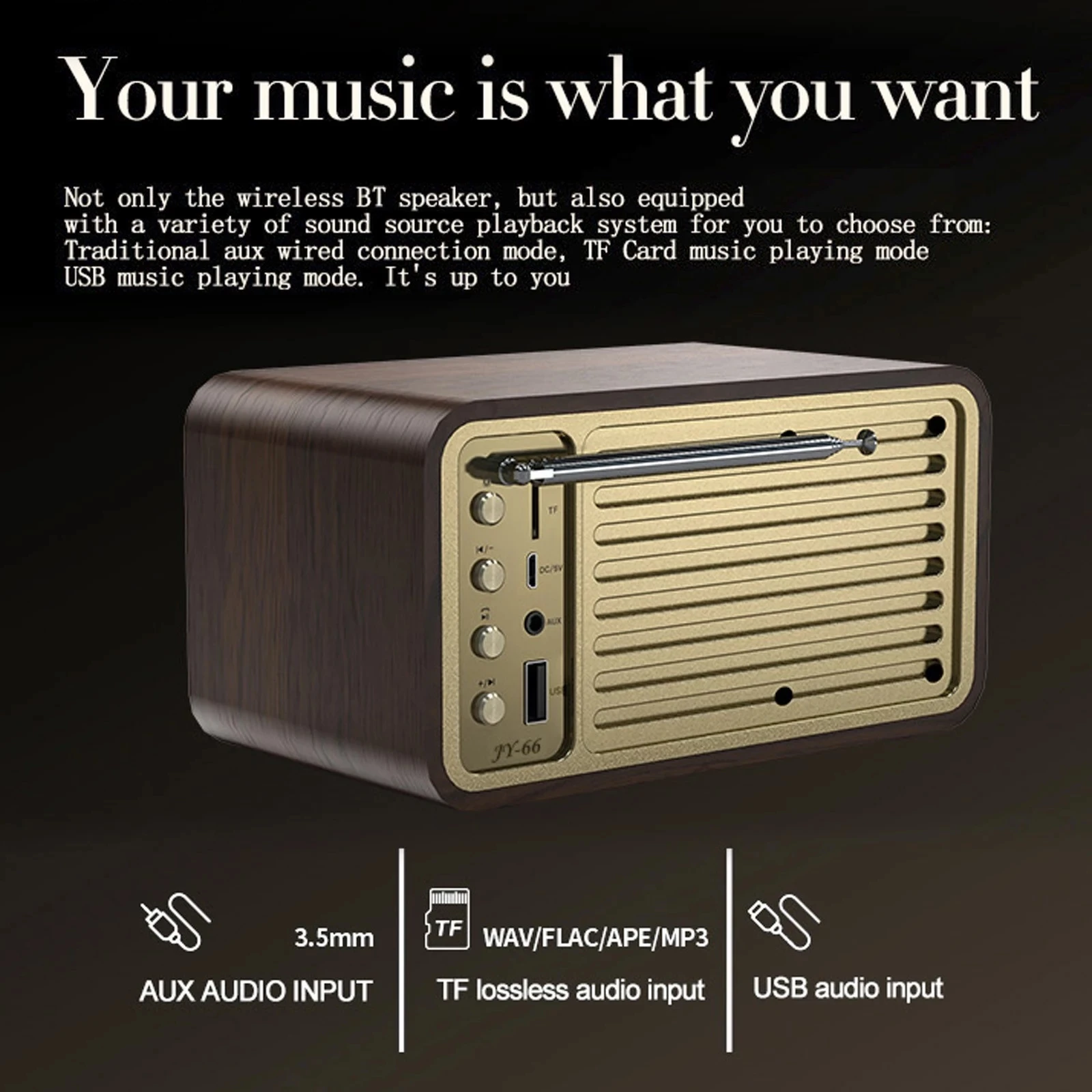 Portable Nostalgic Retro FM Radio Walnut Vintage Radio Receiver Wireless Subwoofer Bluetooth Speaker Sound Bar Supports TF Card