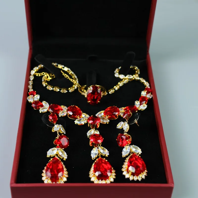 

Natural High Ice Red Water Drop Three-piece Women's Versatile Accessories Pendant