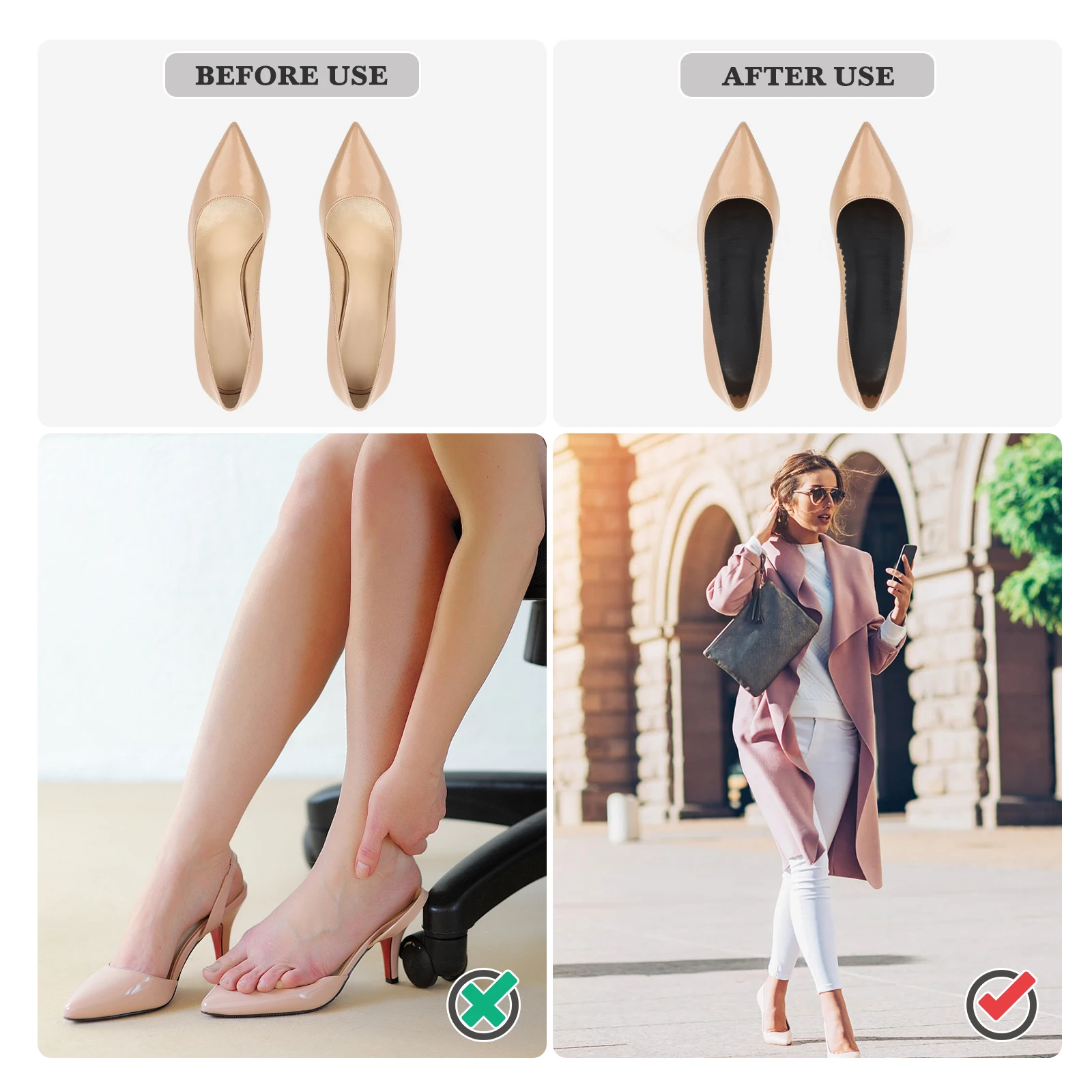 

Black High Heels Non-slip Stickers Women Men Shoe Insoles Pads Cushion Foot Care Tools Supports Sports