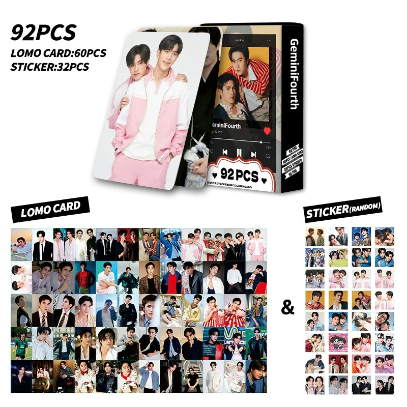 

92PCS Geminifourth Thai BL CP Lomo Cards Double Sided HD Photo Cards with Mini Stickers for Fans Collection Idol Star Merch