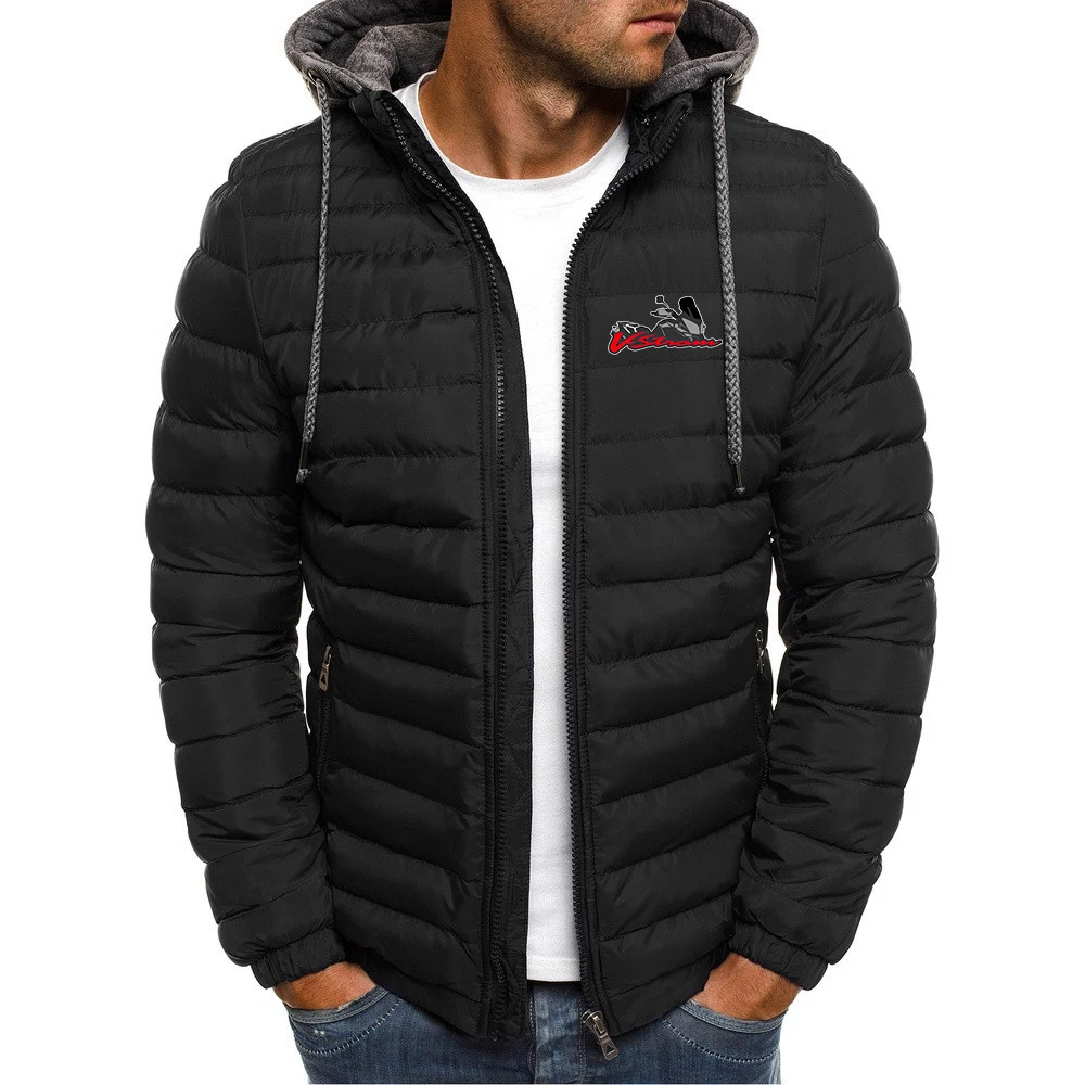 2024 Motorcycle Vstrom 650 V Strom New Men Autumn and Winter Cotton-padded Color Zipper Jacket Warm Hooded Versatile Coats Tops