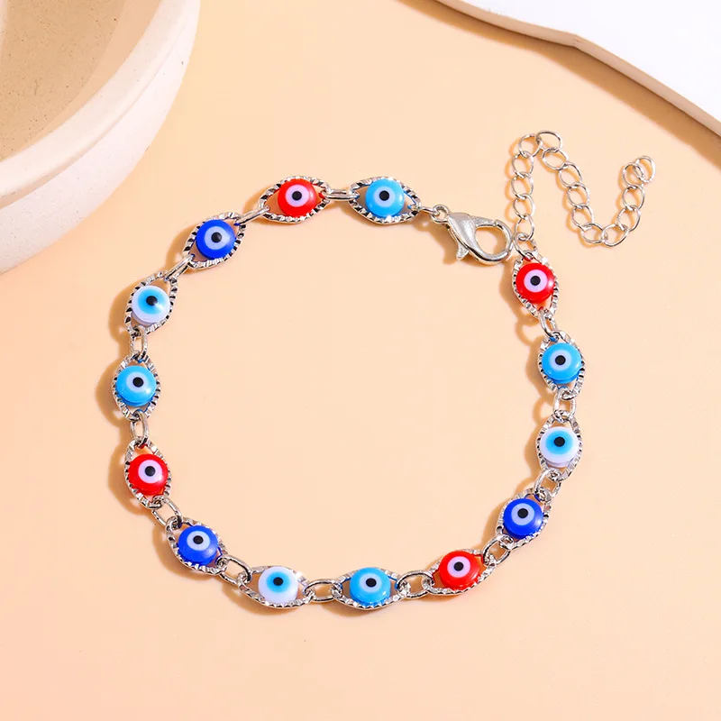 10pcs Turkish Evil Eye Bracelet Colorful Red Blue Eyes Lucky Bracelets for Women Link Chain Bracelet Jewelry Wholesale