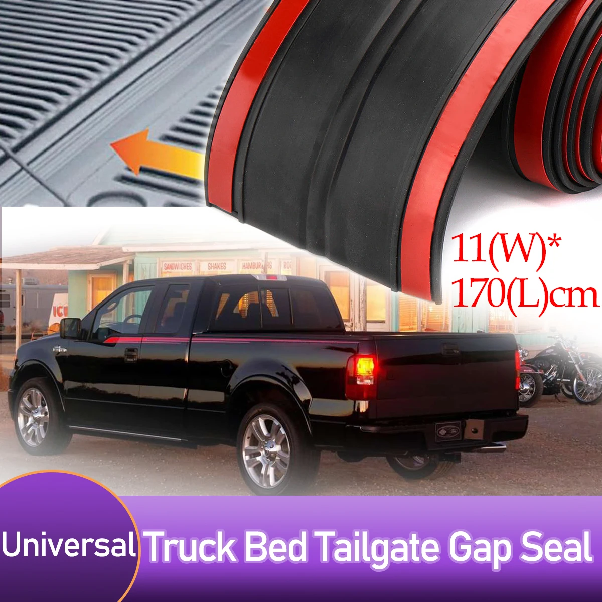 11*170cm Adhesive Universal Rubber Truck Pickup Bed Tailgate Gap Cover Filler Sealing Shield Lip Weather Stripping Cap Seal Kit