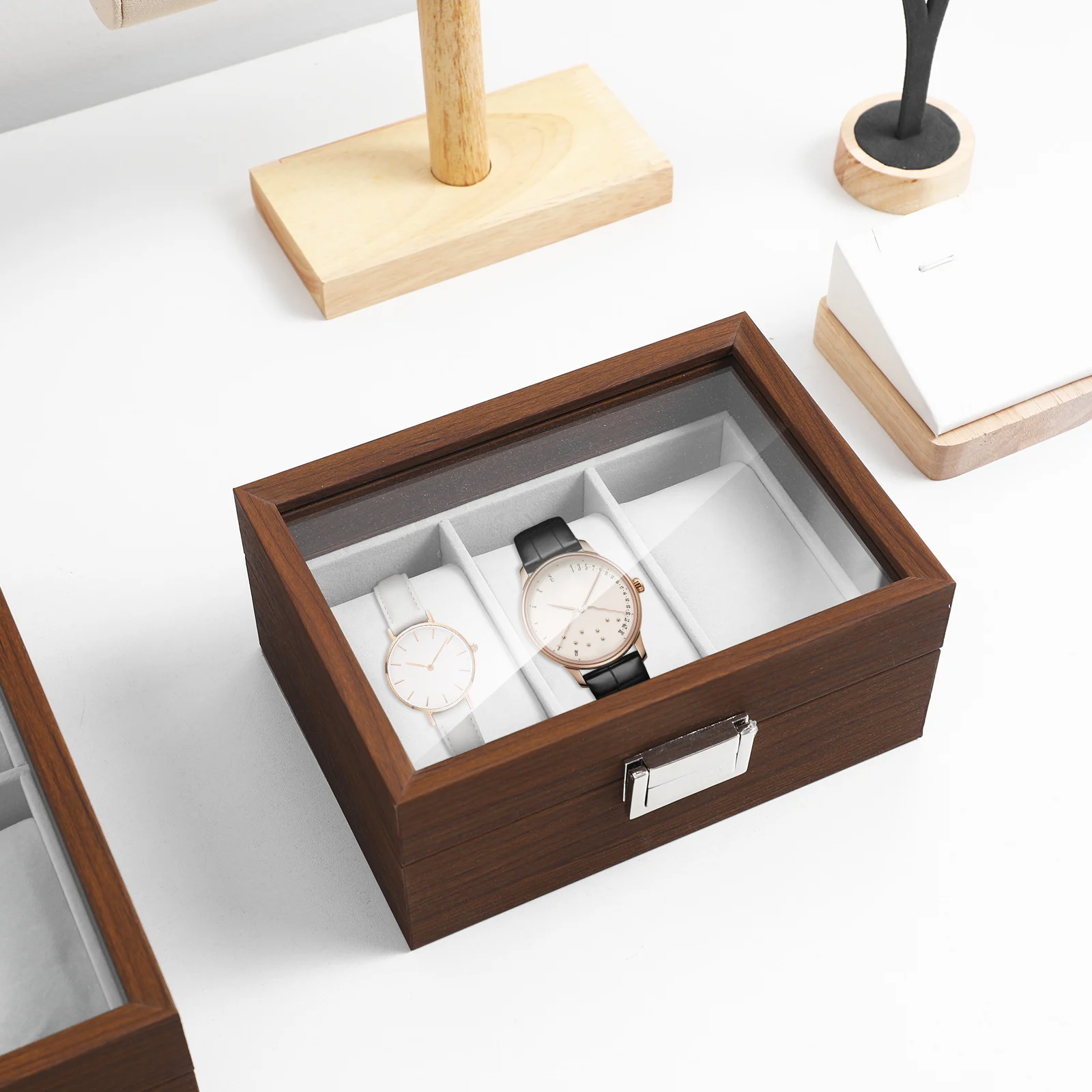 

Storage Men'S Organizer Lining Walnut Wood Display Box Decorative Watch Storage Case Watch Holder Collectors Gift