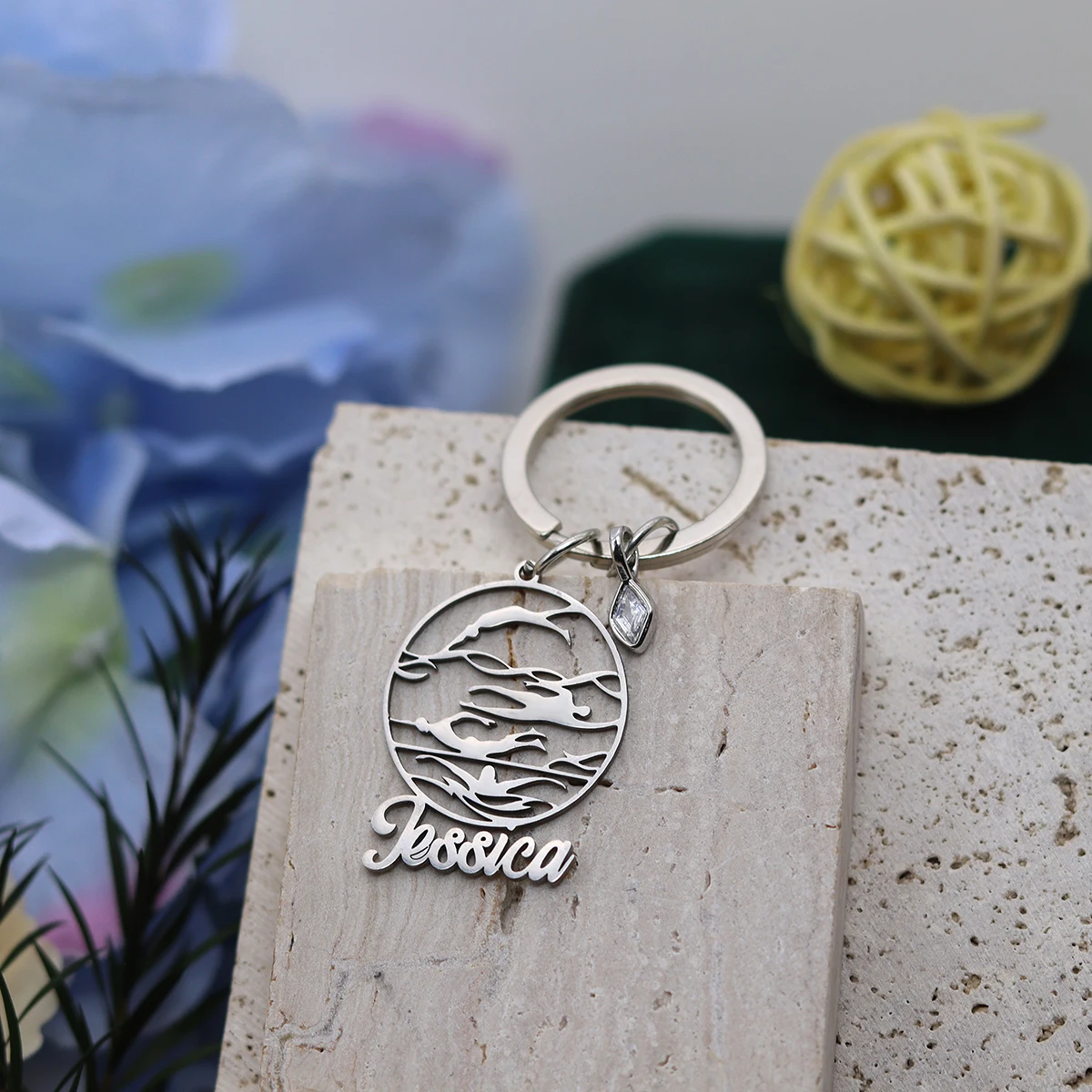 

Customized Stainless Steel Wave Pendant Keychain Engraved Cartoon Jewelry Men Gifts Women Gifts