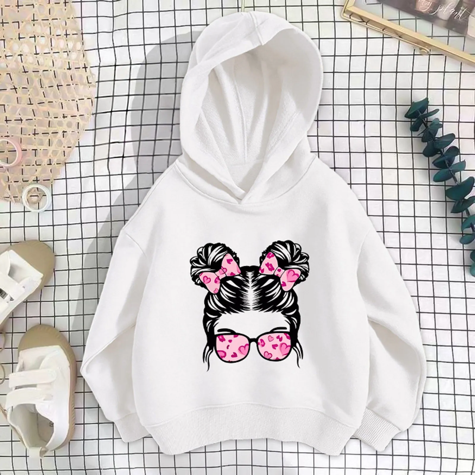 Kaus Hoodie anak laki-laki dan perempuan, baju kaos bertudung Pullover kepribadian motif kasual dengan tanpa pakaian anak muda perempuan