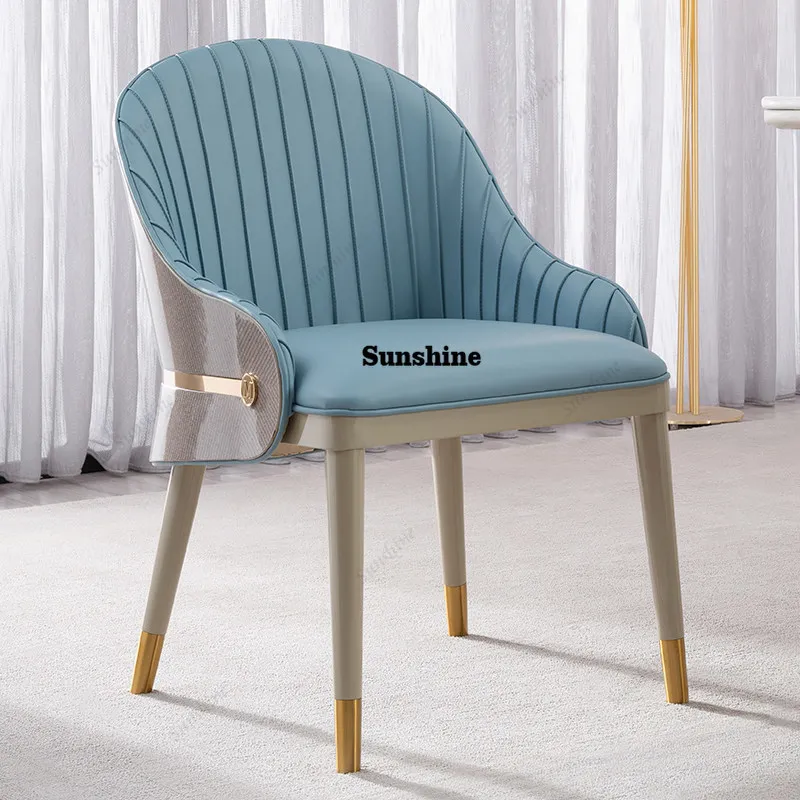 

High-end large flat-floor villa microfiber leather light luxury dining chair