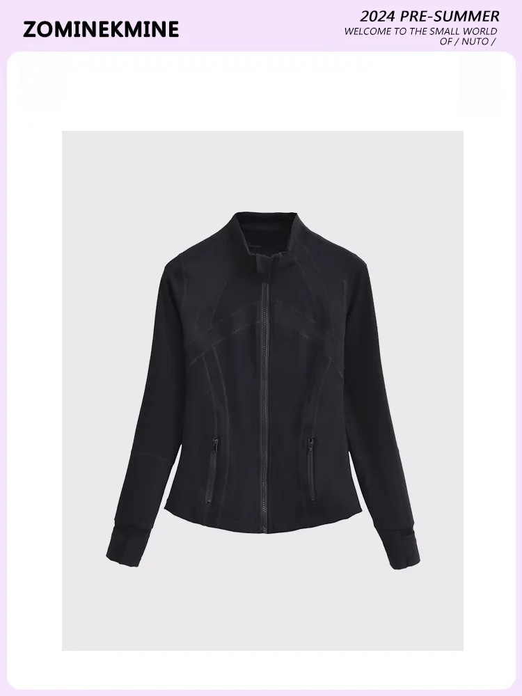 

Новая женская спортивная кофта Slim Fit с воротником-стойкой для йоги, весна-лето, утягивающий эффект, однотонная