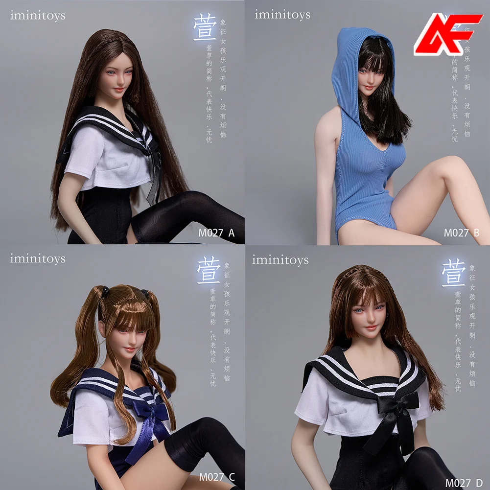 Iminitoys M027 1/6 Schaal Dubbele Paardenstaart Loli Meisje Meisje Beweegbare Vervangbare Ogen Hoofd Model Voor 12 ''Vrouwelijke Action Figure body