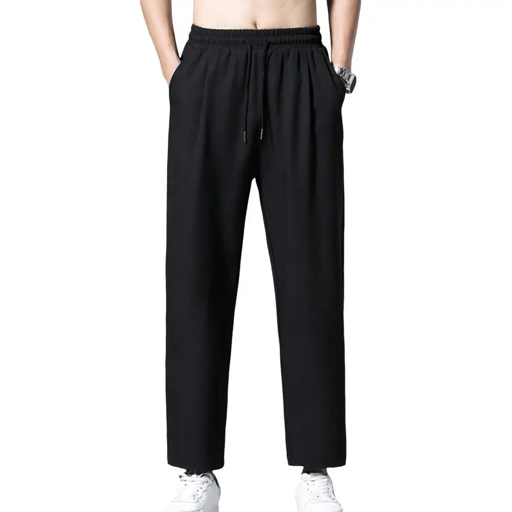 

Men Quick-dry Relaxed Fit Pants Men's Casual Ankle-length Pants Breathable Wide-leg Trousers with Pockets for Daily for Summer