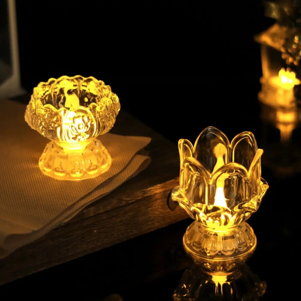 

2Pcs LED Lotus Candle Lamp Transparent Electronic Electronic Lamp High-legged High Quality Temple Candle Light Decoration