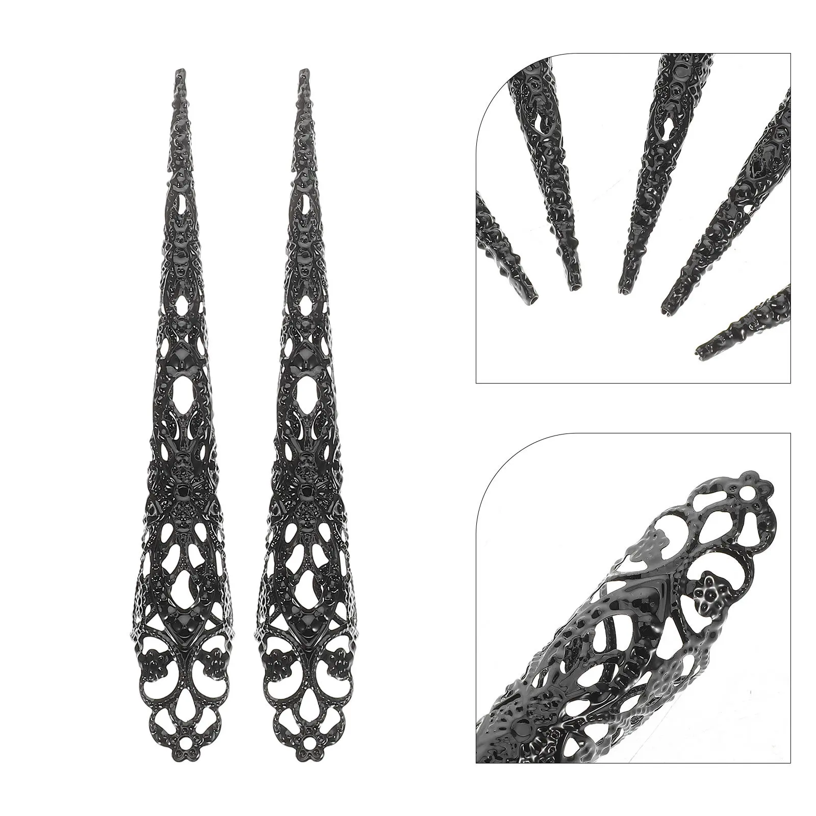 40Pcs Black Iron Fingertip Claw Nail Rings Hollow Out Halloween Cosplay Performance False Nails Finger Nail Tip Claw Rings