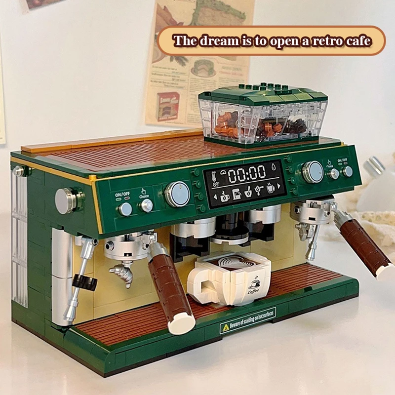 

DIY Assembly Retro Coffee Machine Micro Building Blocks Toy Kids Model Coffee Grinder Bricks Block Boys Toys Desktop Decor Gifts