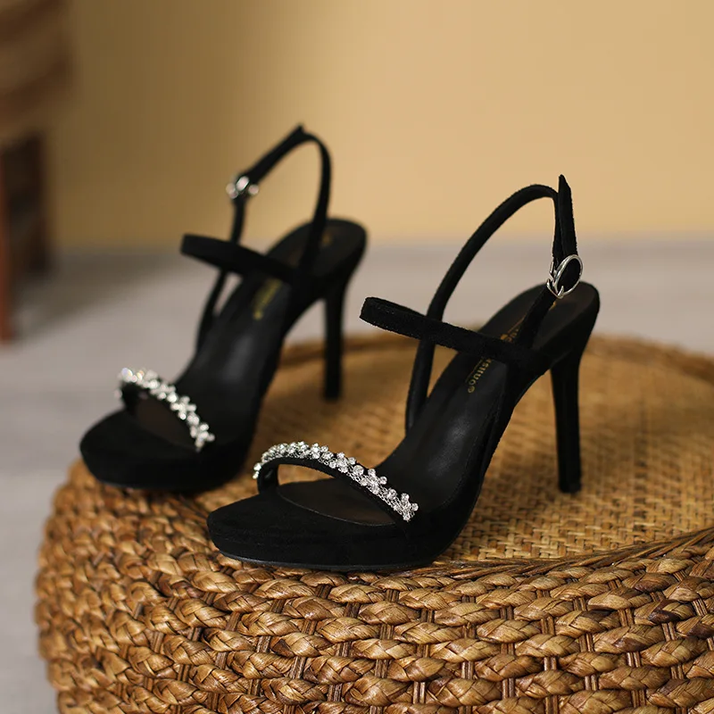 Luxury Rhinestone Thin Heels Sandals Woman Summer 2022 Ladies Sandals Female Woman Sexy High Heels Shoes Wedges