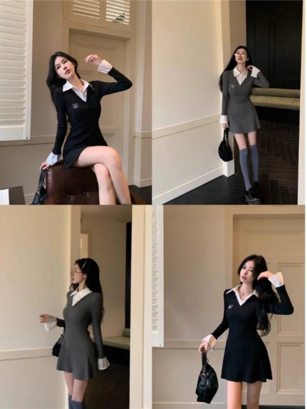 Colletto coreano chic ort Dr Donna Primavera Autunno Nuova vita Cinching Cappotto dimagrante Partita interna Gonna grande Gonna a trapezio