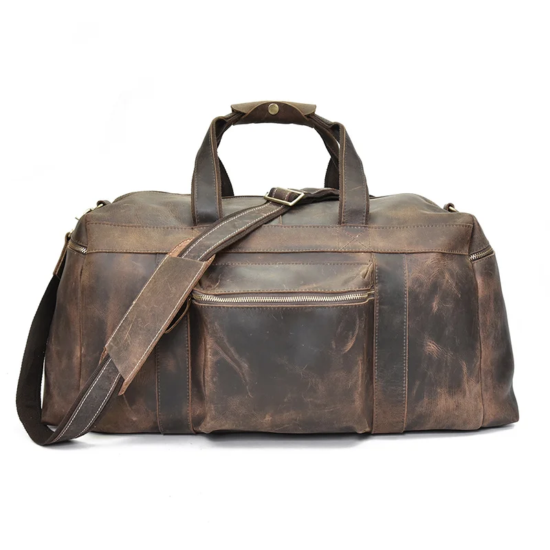 Vintage Genuine leather Men Travel bag big capacity durable casual Crazy horse leather travel duffel male shoulder weekend bag