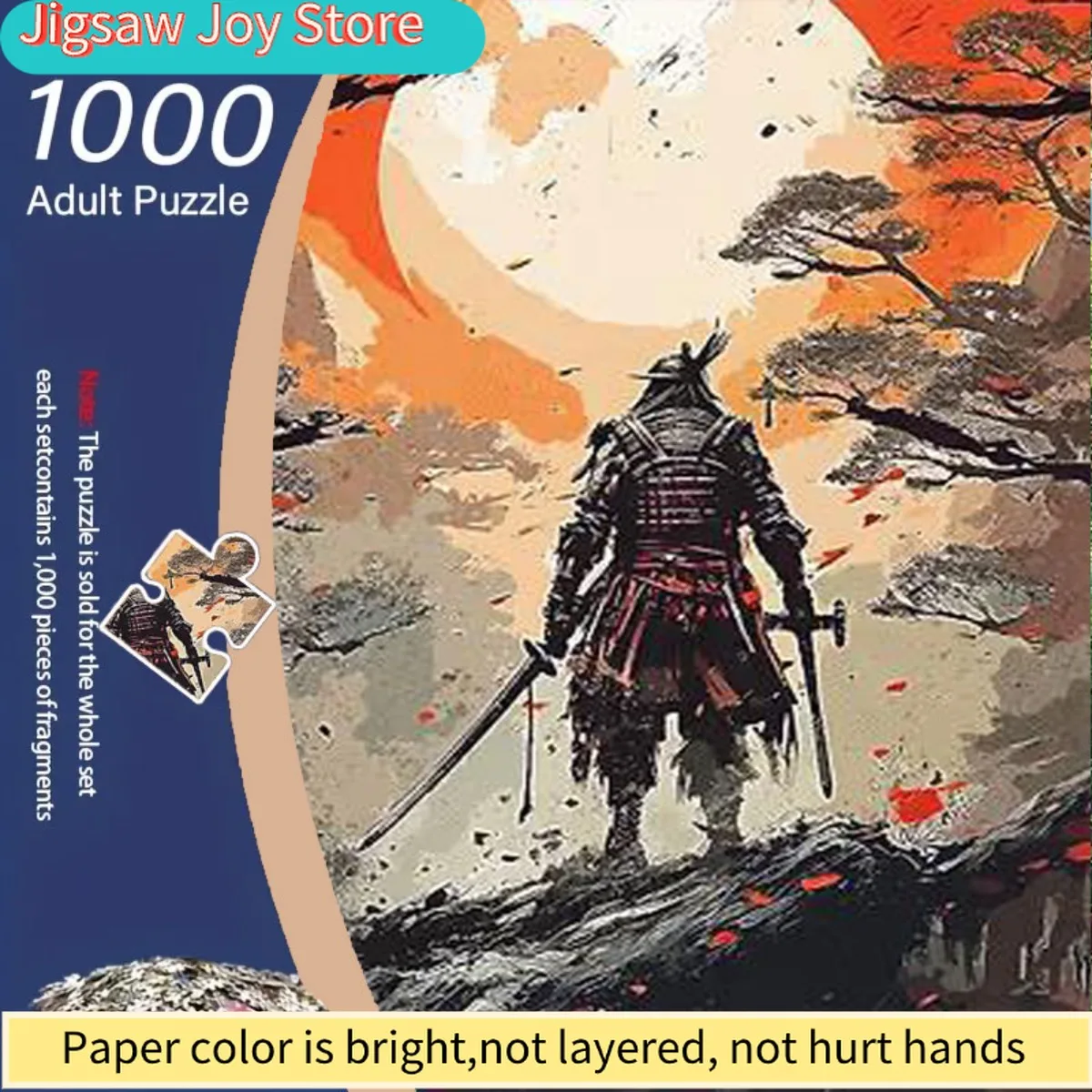 

1000pcs Adult Jigsaw Puzzle - Samurai Warriors with Dual Swords, Red Moon & Falling Petals - Challenging 1000pcs Puzzle for Ad