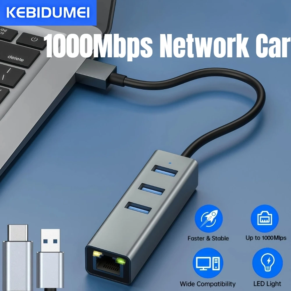 

USB C HUB 1000 Мбит/с 3 порта USB 3.0 Type C HUB USB-Rj45 Gigabit Ethernet-адаптер RTL8153 Для Windows 7/8/10 MAC Для ПК Ноутбука