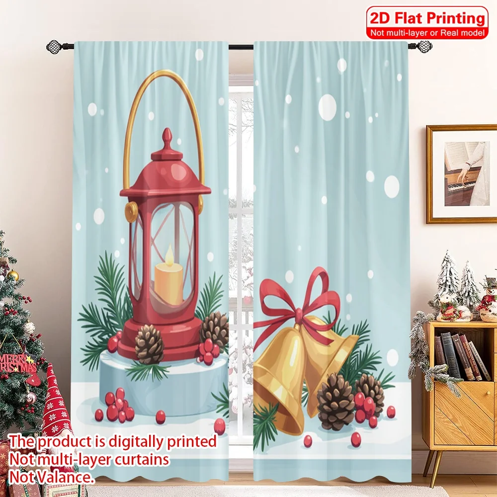 

2pcs 2D flat printing Christmas Drapes Christmas Lantern Bell 100% Polyester Without Electricity 0 Perfect for Outdoor and Home