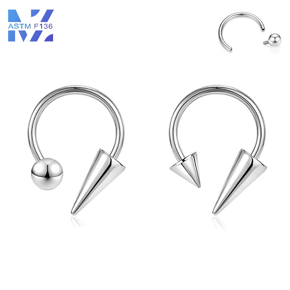 1 Pcs F136 Titanium Nose Ring Internal Thread 16G Horseshoe Ring Tapered Earring Lip Ring Punk Style Body Piercing Jewelry