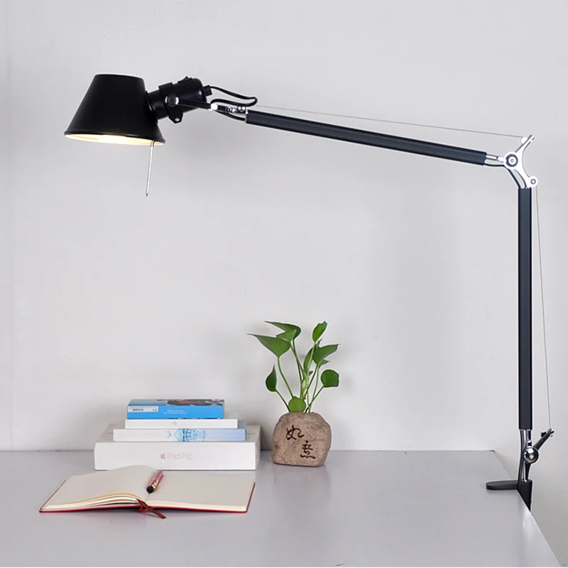 2025 Modern Swing Long Arm Table Lamp With Clip Black Silver Dormitry Student Study Clamp Desk Light For Bedroom Office Reading