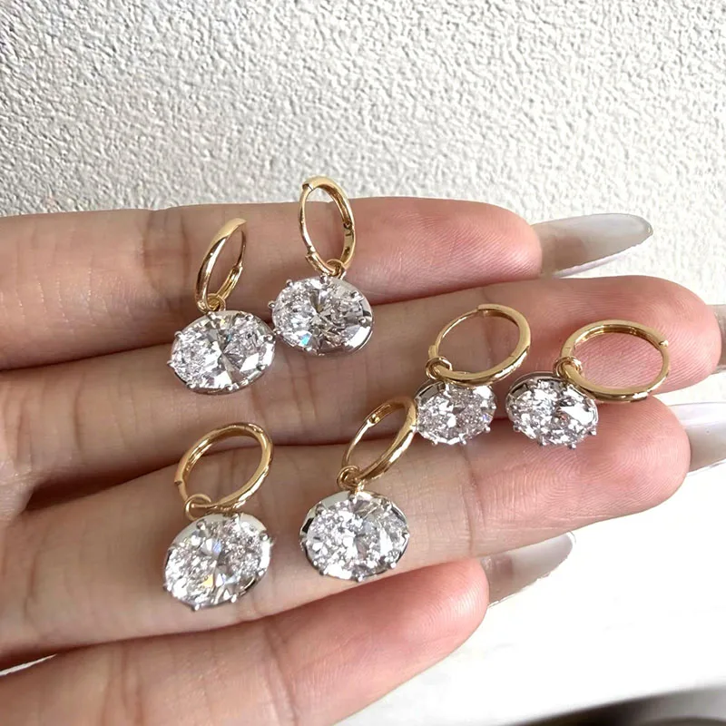 IGI 2.0ctw Oval Cut DEF-VS Lab Grown Diamond Earrings 14K Two Tone Gold Bisected George Style For Women Earrings Jewelry Gift