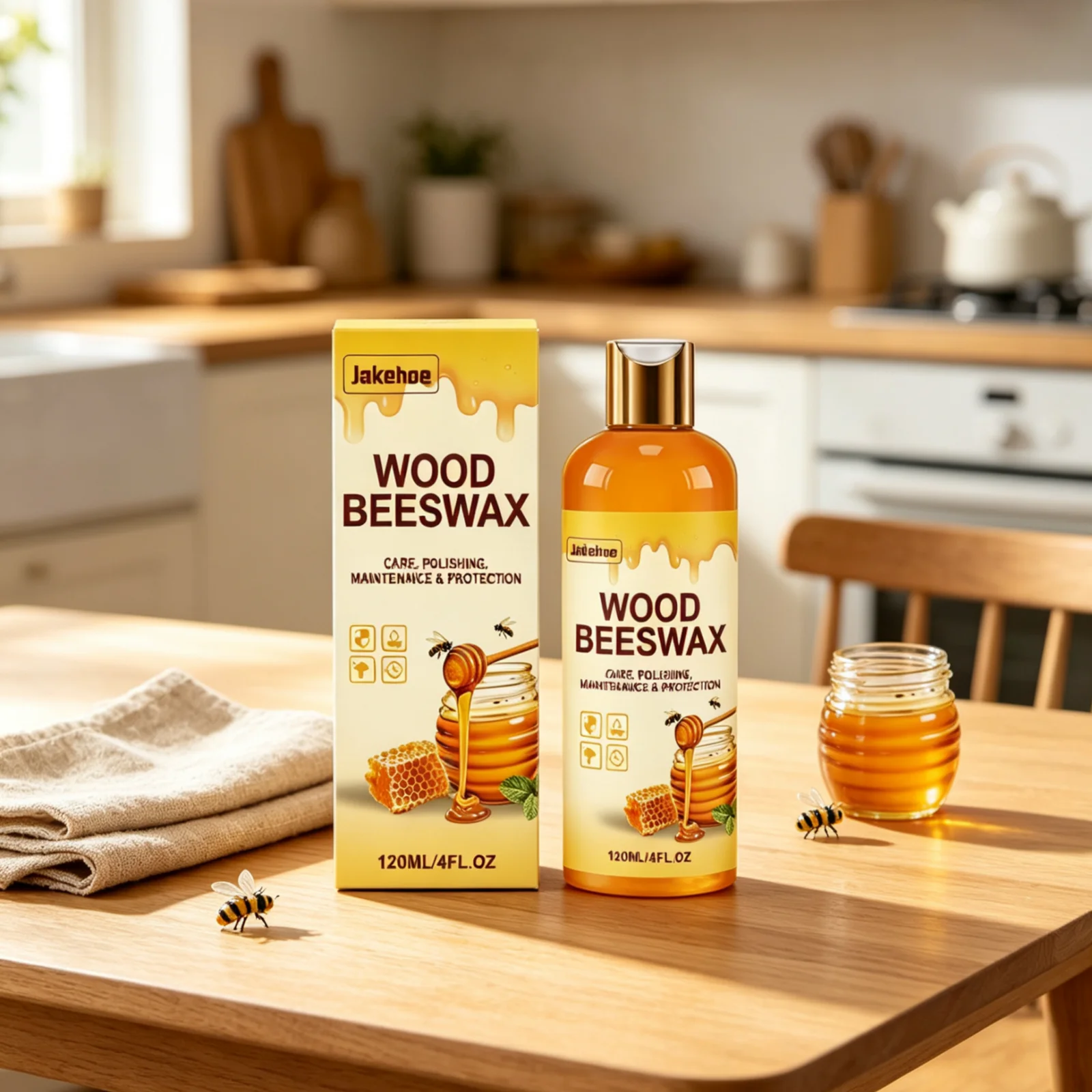Jakehoe Wood Beeswax Polish Surface Protection Quick Cleaning Remove Dust Long Lasting Maintenance Wood Furniture Beeswax 120ml