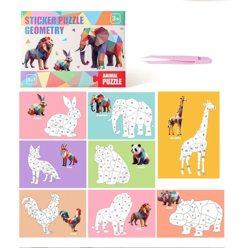 Libros de Pegatinas Geométricas 3D de Papel, Juguetes Educativos Hechos a Mano, Kit de Material para Pegar DIY, Libro de Pegatinas de Animales de Dibujos Animados