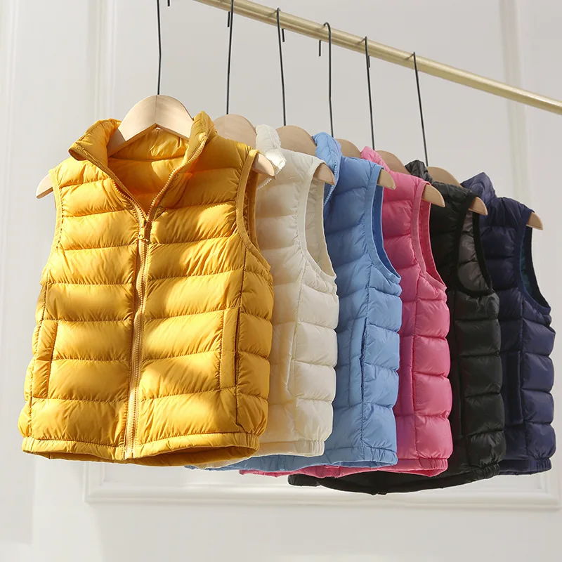 Kids Ultra Light 90 Duck Down Vest Stand Collar Students Sleeveless Jacket Autumn Winter Boy Girl Quality Soft Warm Waistcoat