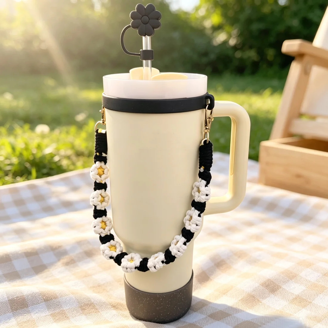 Bottle Set,Including 1Pcs 0.4in Straw Cover, 1 Silicone 7.5cm Boot ,1 Handle Strap with silicone Holder Fits Stanley 40&30 Oz